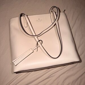 kate spade white leather tassel tote